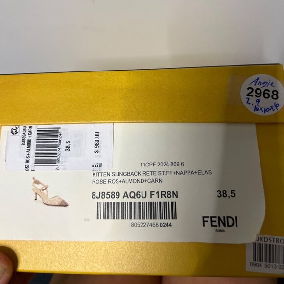 Fendi Colibrí Lite Pointed Toe Slingback Pump Kitten Heel Rose Women Size 38.5 - Picture 11 of 11